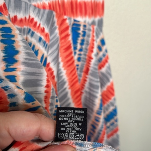 Tolani Boho Ruffle Tiered Asymmetrical Maxi Skirt Gray Orange Blue Size Large - Picture 14 of 16